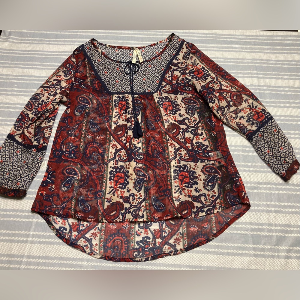 Girl Krazy paisley patterned boho peasant top.
